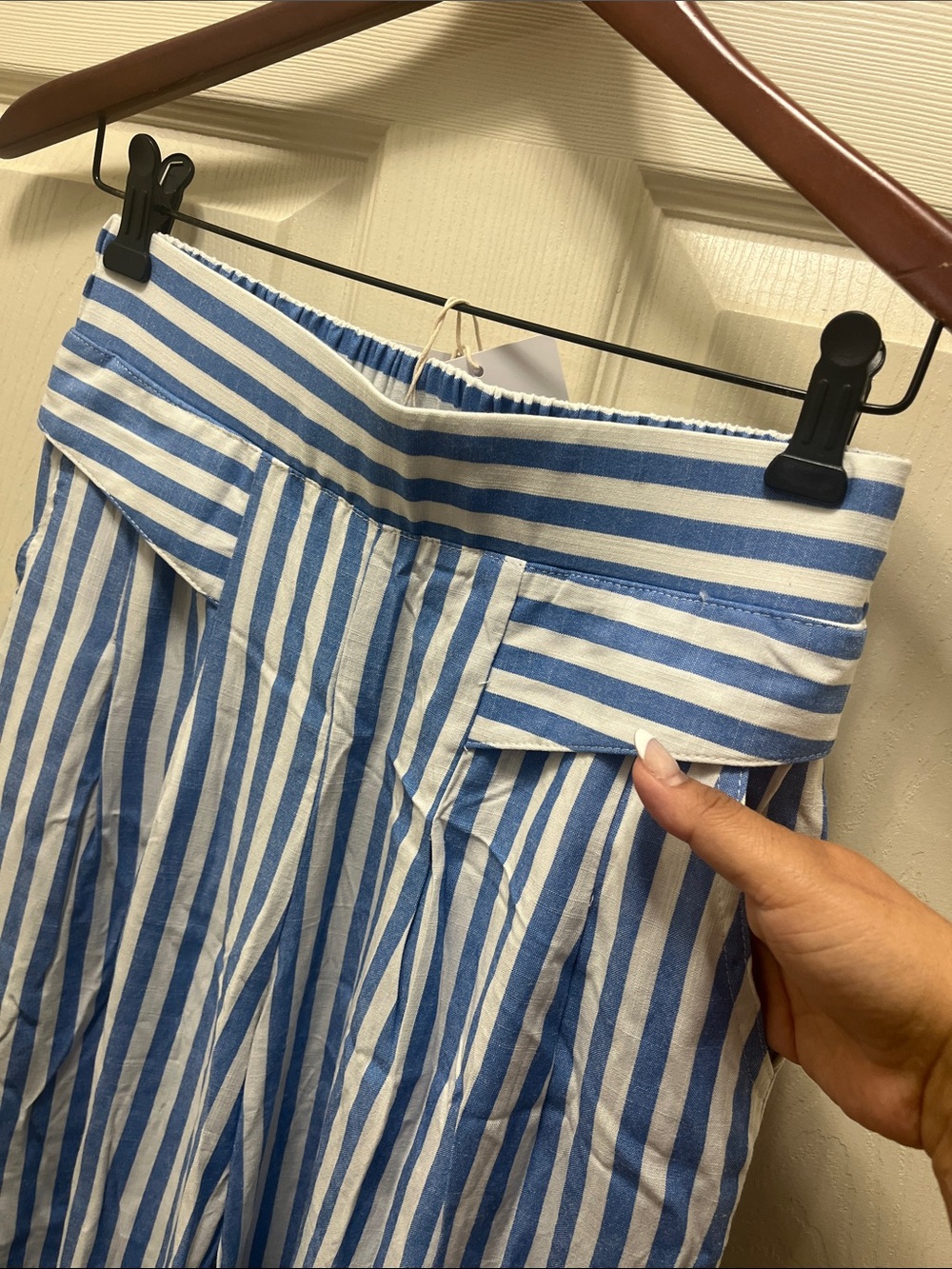 Blue & White Vertical Stripe Wide-Leg Pants with Tag S - Picture 4 of 7